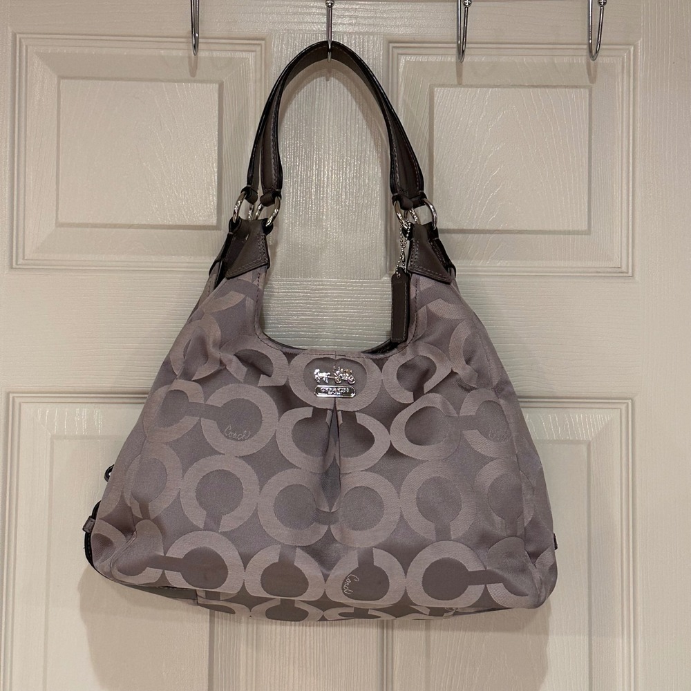 Coach Campbell Signature Metallic Grey Silver Hobo Shoulder